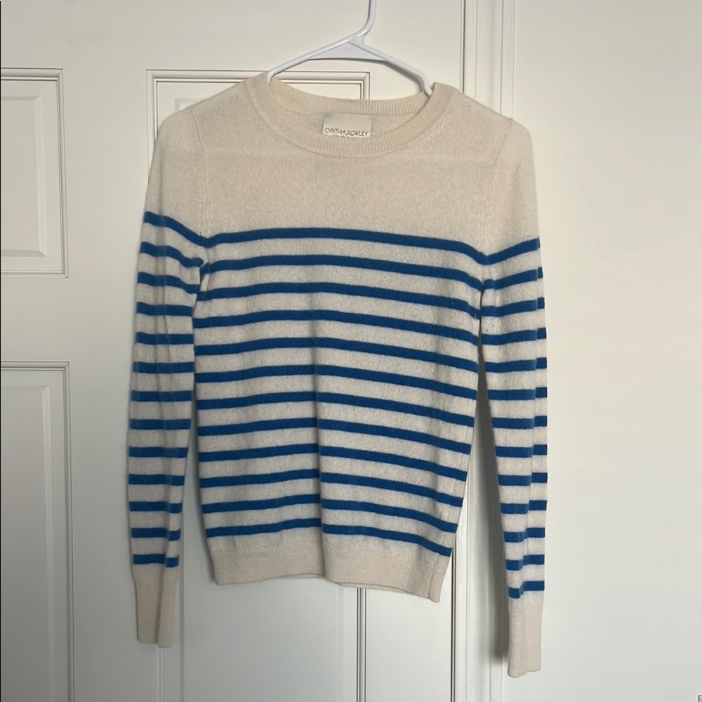 Cynthia Rowley Cashmere Sweater in Cream and Blue Stripes
